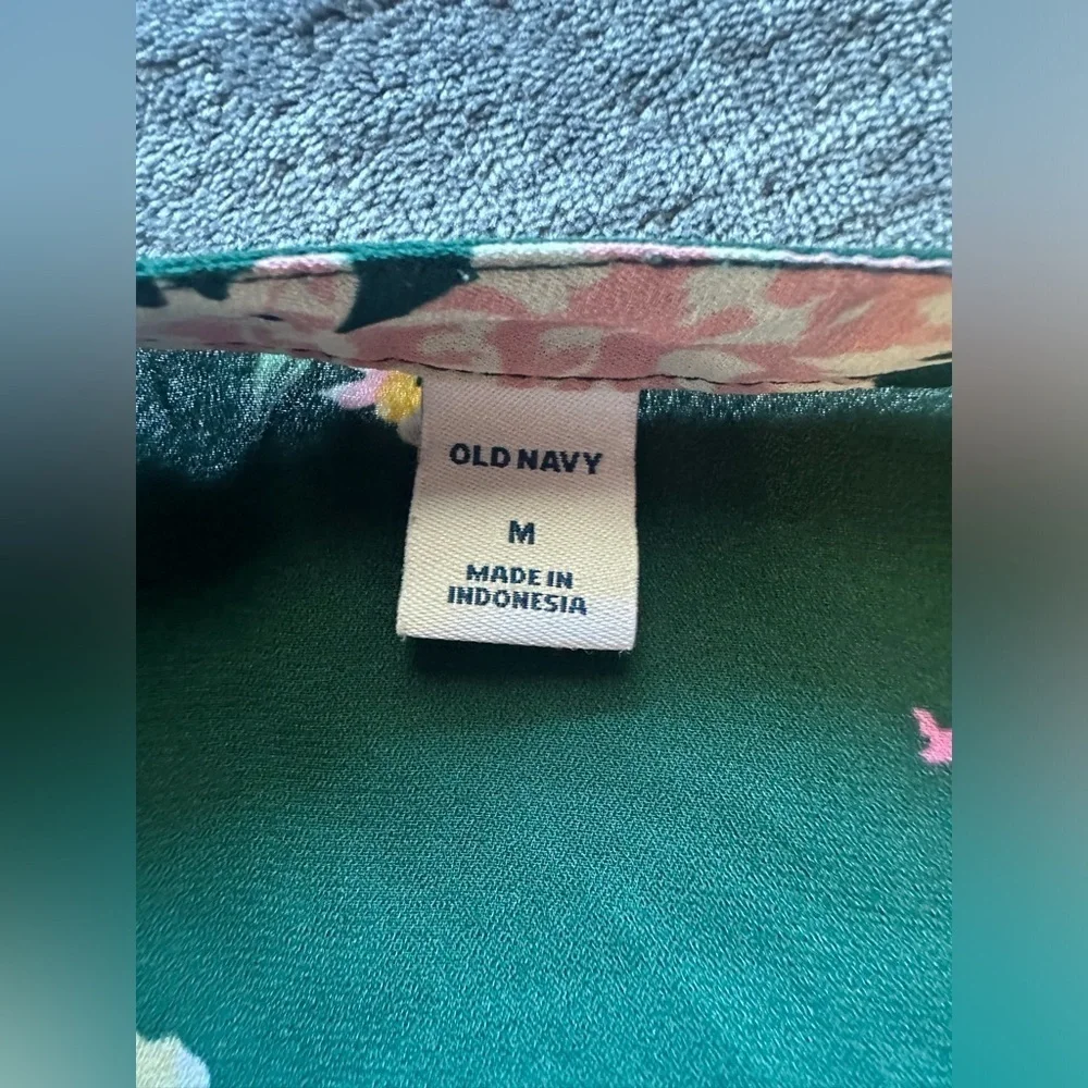Old Navy Dress Womens Size M Green Floral Lightweight Long Sleeve Above The Knee
